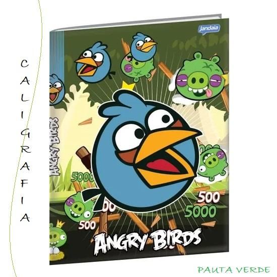 Caderno Brochura Caligrafia Pauta Verde 40 Folhas Angry Birds Jandaia