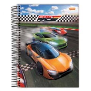 Caderno Espiral 1/4 (Pequeno) Capa Dura 80 Folhas Fast Race Jandaia - Envio de Capas Conforme Disponibilidade do Estoque