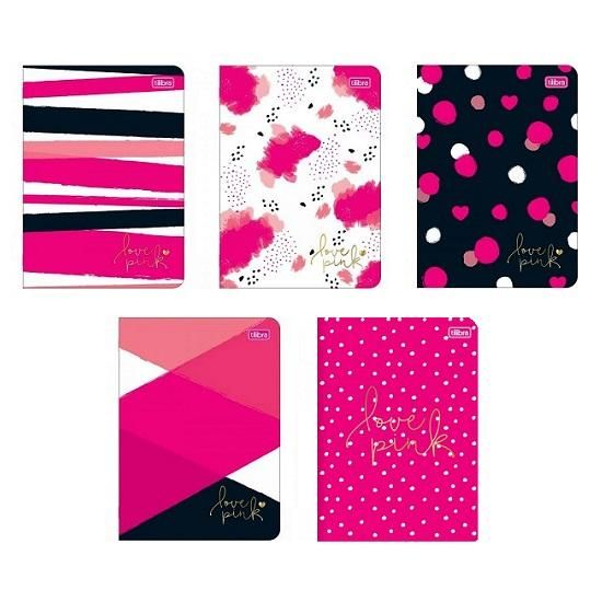 Caderno Grampeado 1/4 (Pequeno) 32 Folhas Capa Flexível Love Pink Tilibra - Envio de Capas Conforme Disponibilidade do Estoque