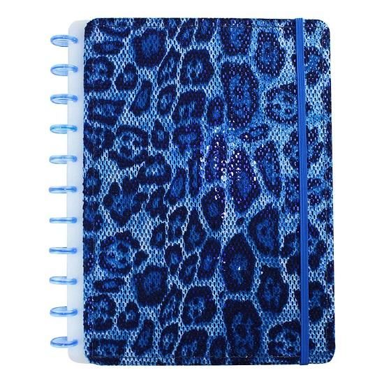Caderno Grande 80 Folhas Costurado Animal Colors Onça Blue Note Mee