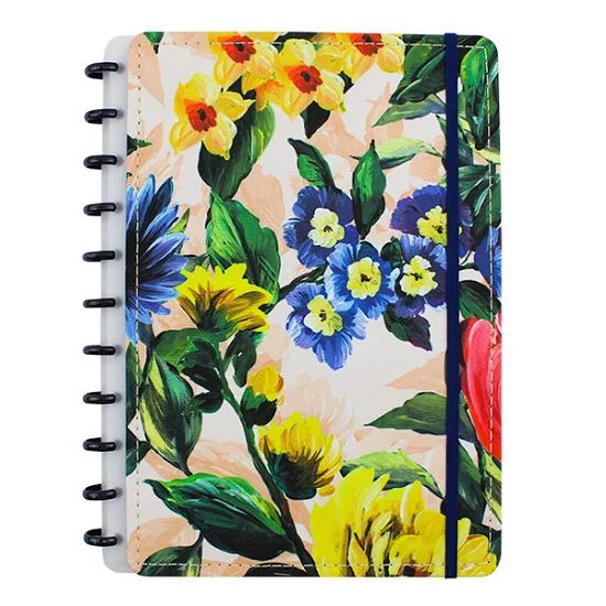 Caderno Grande 80 Folhas Costurado Floral Azul Note Mee