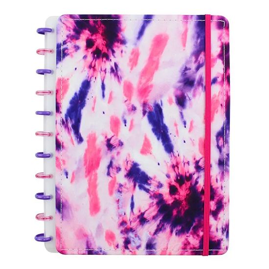 Caderno Grande 80 Folhas Costurado Tie Dye Purple Pink Note Mee