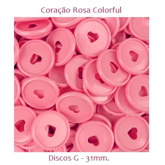Discos Decorados G 31mm. Coração Rosa Colorful Com 12 Unidades Pop Disc