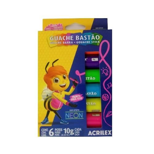 Guache Em Bastão 6 Cores Neon 02008 Acrilex