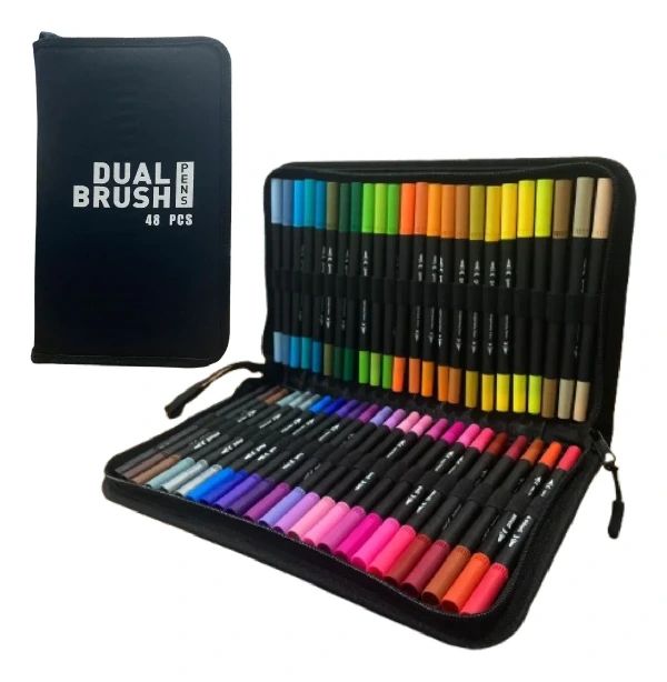 Kit Caneta 2 Pontas Brush e Fineliner 48 Cores 50600