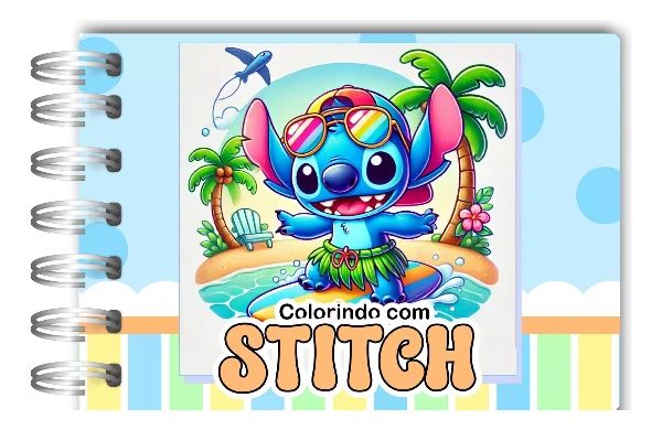 Livro Colorir Espiral Capa Dura Stitch Azul