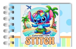 Livro Colorir Espiral Capa Dura Stitch Azul