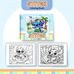 Livro Colorir Espiral Capa Dura Stitch Azul