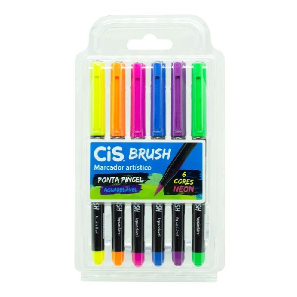 Marcador Brush Com 6 Cores Neon 709900 Cis