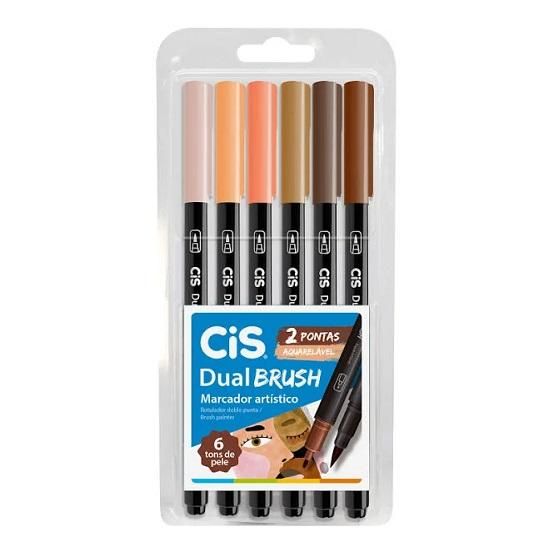 Marcador Dual Brush Aquarelável Pele Com 6 Cores Cis