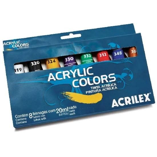 Tinta Acrílica 20ml. Acrylic Colors 8 Cores Acrilex